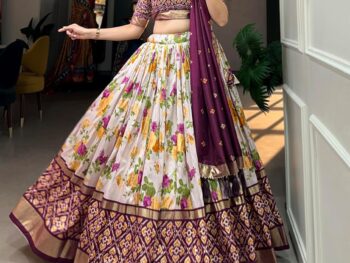 SEWELO FASHION Womens Tussar Silk With Leheriya And Foil Print