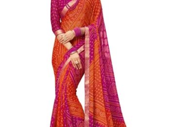 SIRIL Women's Bandhani Printed Chiffon Saree with Blouse