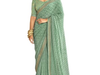 SIRIL Womens Bandhani Printed Embroidery Work In Lace Georgette