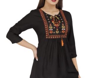 STYLE GANGA Febtex Womens Rayon Embroidered Short KurtiTops