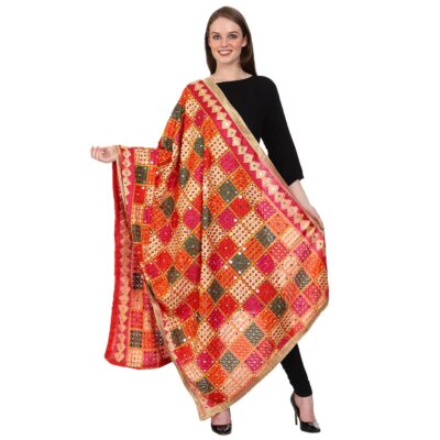 SWI WITH LABEL Womens Embroidered Phulkari Chiffon Dupatta