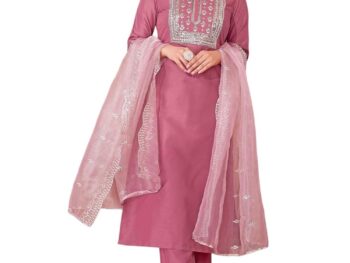 Sanisa Womens Cotton Blend Embroidery Straight Kurta With Pant And