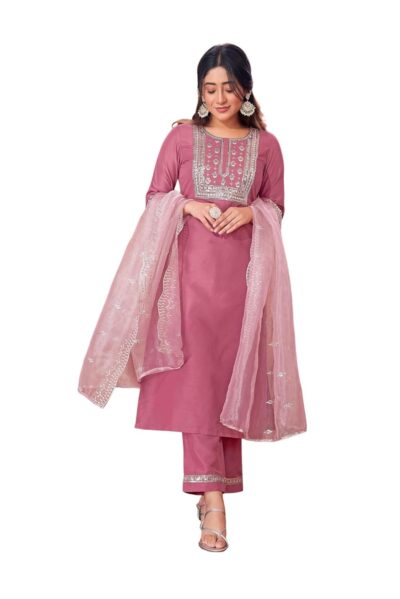 Sanisa Womens Cotton Blend Embroidery Straight Kurta With Pant And