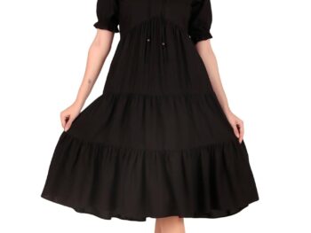 Seryeon® Womens Viscose Tie up Neck Puff Sleeve A line One Piece