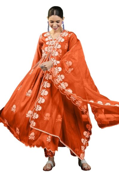 SheWill Womens Lavender Silk Blend Chain Work Embroidered Kurta with