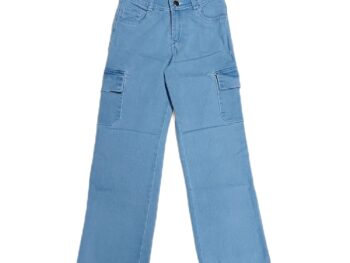 Sky Heights Girls Solid Cargo Denim Jeans