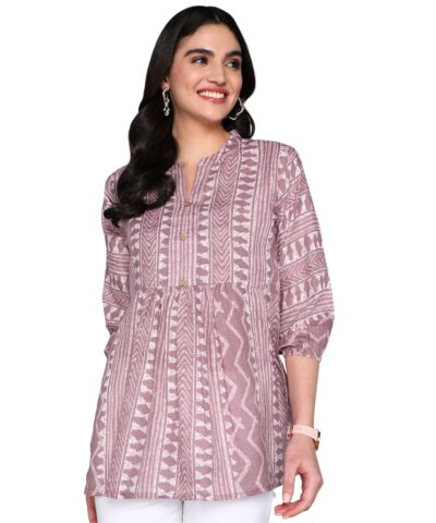 Stylistico Printed Cotton Long Tunic Top for Women Short