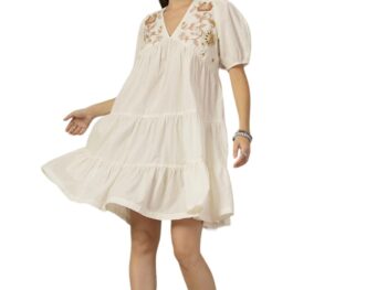 Stylum Womens Solid Embroidered Cotton Flared Midi Dress