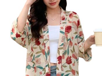 TOPLOT Womens Front Open Floral Printed Shrug Top Regular Fit