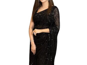 TRENDMALLS Womens Georgette Sequence Embroidery Work Saree with Blouse Piece