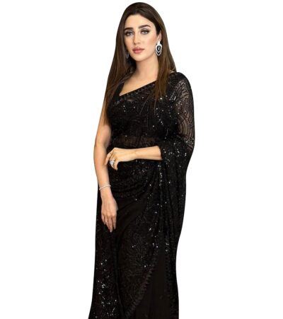 TRENDMALLS Womens Georgette Sequence Embroidery Work Saree with Blouse Piece