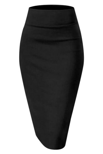 TRENDMALLS Women's Knee Length Formal Pencil Skirt with Elastic Waist Band