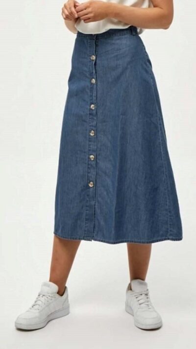 Tripursundari Fashion Blue Buttoned A Line Maxi Thin Denim Woman Skirt