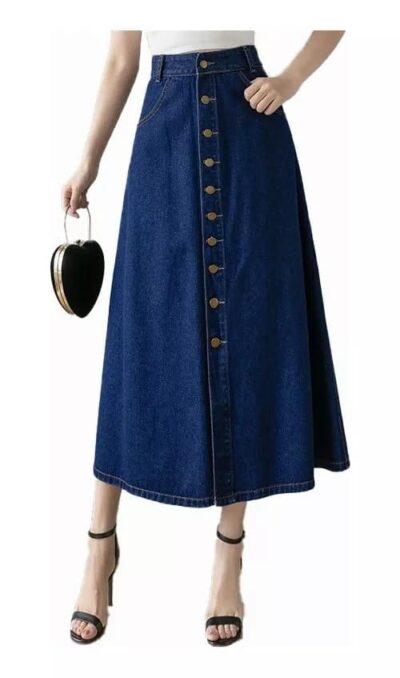 Tripursundari Fashion Navy Blue A-Line Maxi Denim Woman Skirt