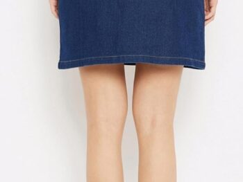 Tripursundari Fashion Navy Blue Buttoned Straight Mini Denim Woman Skirt