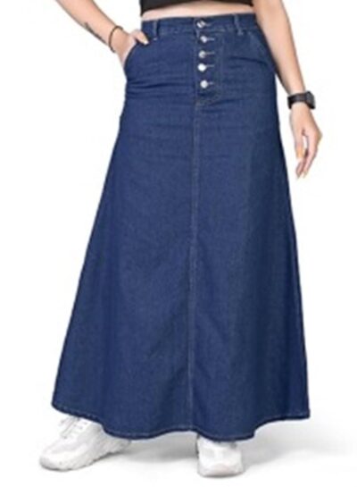 Tripursundari Fashion Navy Blue Five Buttoned A Line Maxi Denim Woman