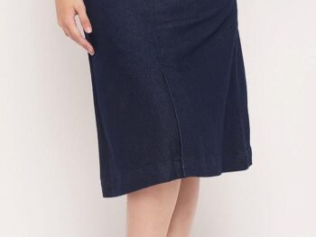 Tripursundari Fashion Navy Blue Front Pocket Buttoned A Line Long Denim