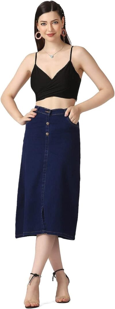Tripursundari Fashion Navy Blue Pocket Straight Long Denim Woman Skirt
