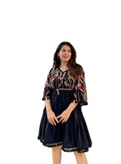 VRVastra Embroidered Dress for Women Midi One Piece Dress