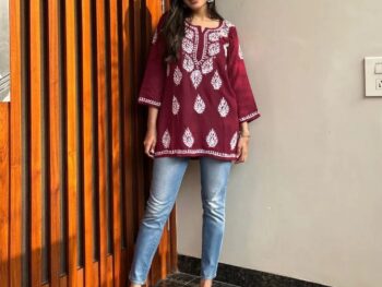 Women Embroidered Top Tunic Rayon Embroidery Short Kurti