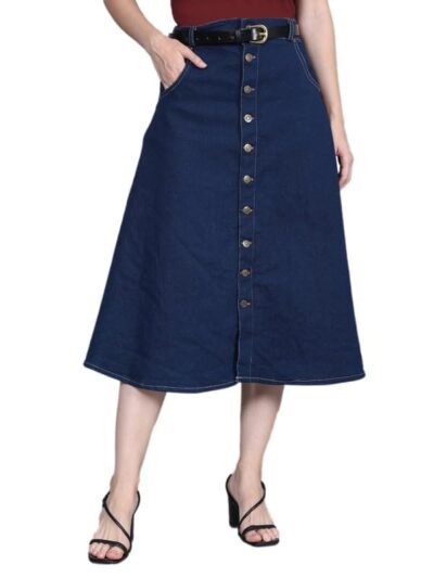 Women Knee Length Denim A-Line Blue Skirt Pack of 1