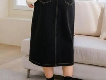 Women Straight Black Skirt for Summer Denim Fabric Black Solid