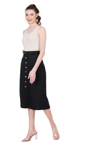 Womens Denim Skirt with Side Pockets Black Women Solid Zed