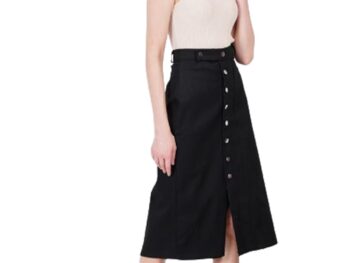 Womens High Waist Button Down Skirt Women Solid Zed Black