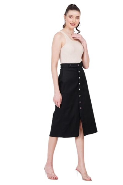 Womens High Waist Button Down Skirt Women Solid Zed Black