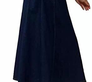 Womens Navy Blue Side Pocket Buttoned A Line Maxi Denim Skirt