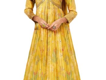 Xomantic Fashion Womens Yellow Sequins and Zari Work with Digital