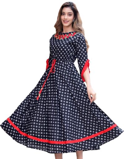 Yash Gallery WomenS Cotton Ikat Printed Flared Dress for Women