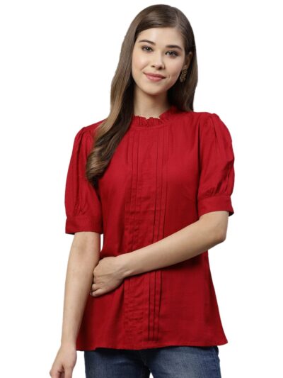 Yash Gallery Womens Rayon Dobby Solid Straight Half Puff Sleeve
