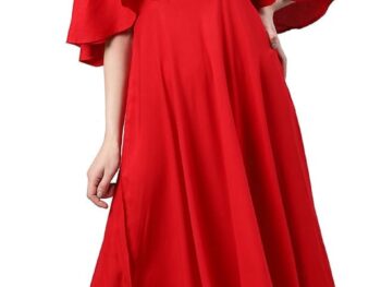 Yash Gallery Womens Rayon Embroidered Ankle Length Flared Dress For