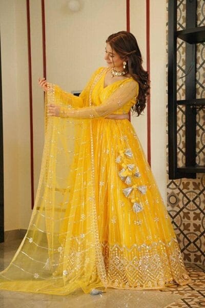 Yeoja Creation Women Heavy Net Semi-Stiched Embrodary Lehenga Choli with Dupatta