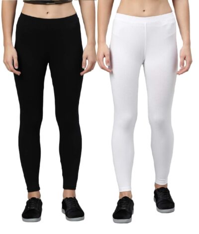 ZAYANQA Combo of 2 Slim Fit Solid Stretchable Cotton Leggings