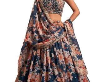 Zeel Clothing Womens Organza Floral White Semi Stitched Lehenga Choli 7611 Wedding Floral Lehenga Latest
