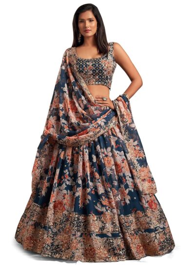 Zeel Clothing Womens Organza Floral White Semi Stitched Lehenga Choli 7611 Wedding Floral Lehenga Latest