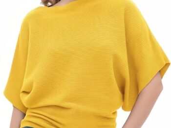 Zilcon Women Fashion Ribbed Batwing Sleeves Bagy Balloon Style Fit