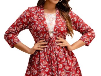 feranoid Womens Cotton Floral Printed Short Kurti Tunic Top
