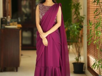 instrofab Gown Saree For Womens Rangoli Silk Fabric with Embroidery