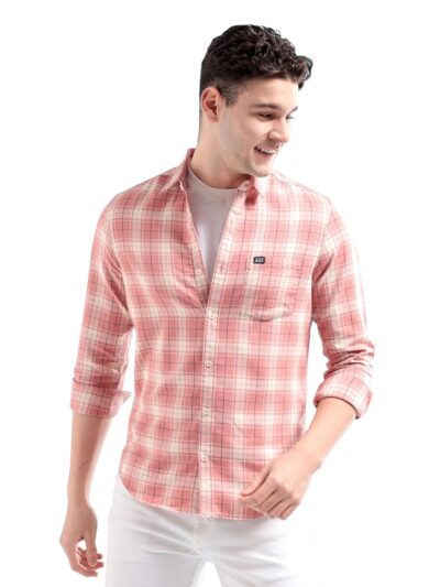 The Indian Garage Co Men Regular Fit Checkered Full Sleeves Cutaway Collar Casual Shirt