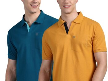 Lux Cozi Men's Regular Fit Polo Neck Half Sleeve Solid Casual T-Shirt with Chest Pocket | Pack of 2 |