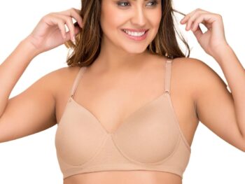 Clovia Women's Cotton Rich Solid Padded Full Cup Wire Free T-Shirt Bra - Skin
