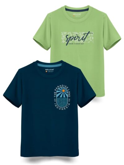 HELLCAT Trendy Typographic Printed Cotton Blend Half Sleeve T-shirt for Boys - Pack of 2