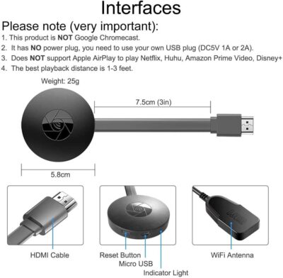 HSI 4k HDMI Cromecast WiFi Wireless Display Dongle | DLNA Wireless HDMI Screen Mirroring WiFi Adaptor, LED/TV/LCD/Projector Receiver Device Easy Sharing Wireless Streaming Compatible Phone/Android - Image 2