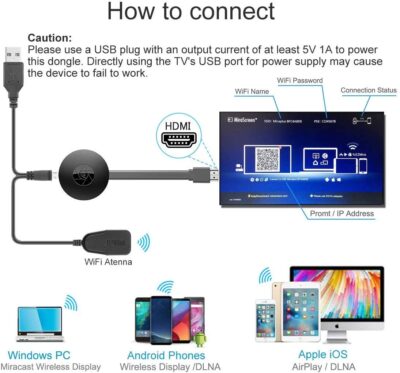 HSI 4k HDMI Cromecast WiFi Wireless Display Dongle | DLNA Wireless HDMI Screen Mirroring WiFi Adaptor, LED/TV/LCD/Projector Receiver Device Easy Sharing Wireless Streaming Compatible Phone/Android - Image 5