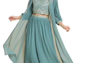 madhuram women'S Georgette Lehenga And Choli With Long Shrug Set For Solid With Heavy Embroidery Work Set(M-2410)
