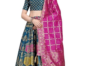 PURVAJA Women's Jacquard Semi-Stitched Lehenga choli