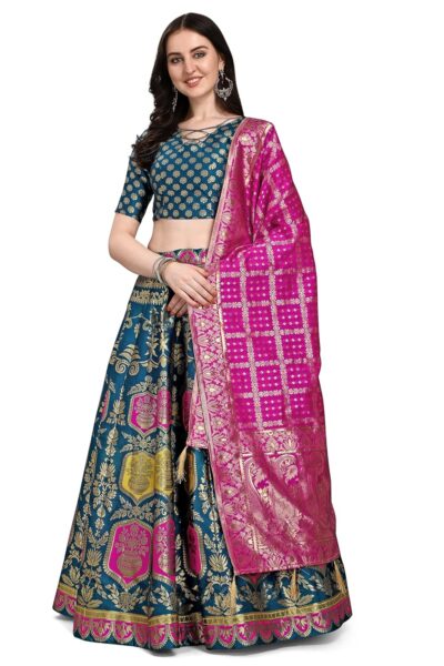 PURVAJA Women's Jacquard Semi-Stitched Lehenga choli